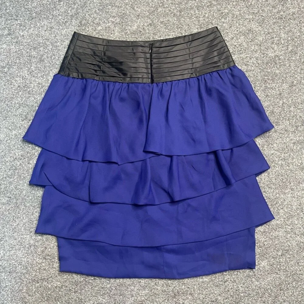 Reiss Womens Tiered Skirt Blue Black Color Block Mini Ruffles Cocktail Zip 2